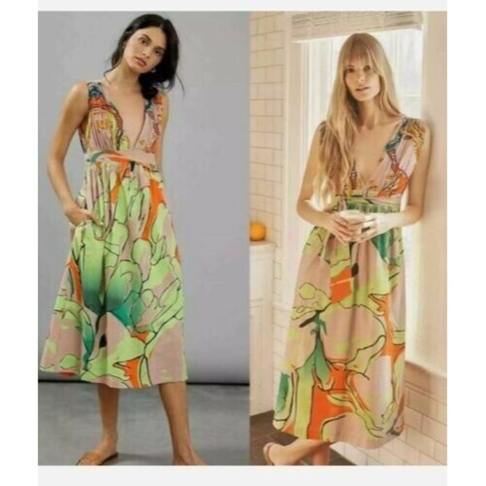 Anthropologie‎ Roompa PERMARAJUA Nenma Dress Midi MEDIUM NWT